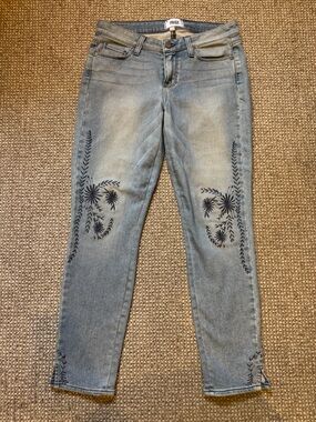 PAIGE Light Blue Skinny Jeans with Navy Floral Stitching